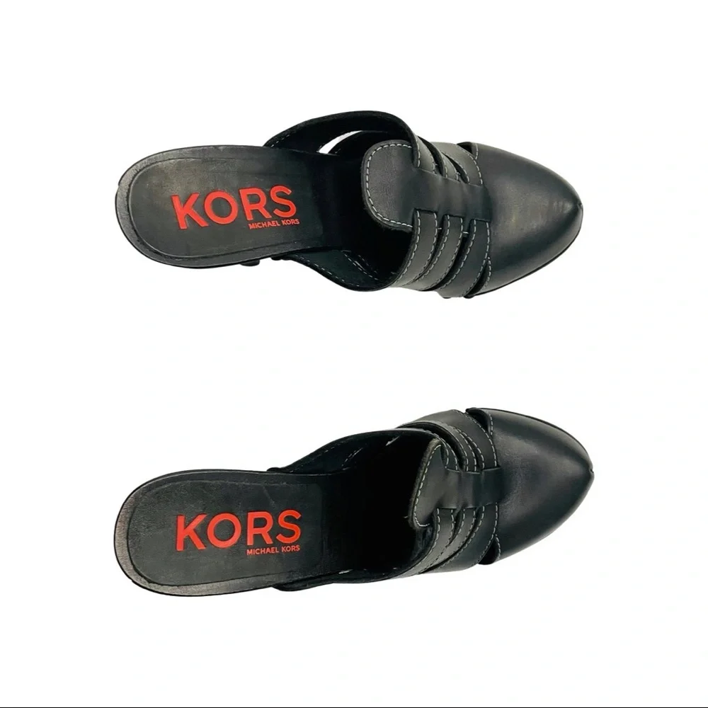 NIB Michael Kors Black Leather High Heel Stitched Clogs - Picture 6 of 10